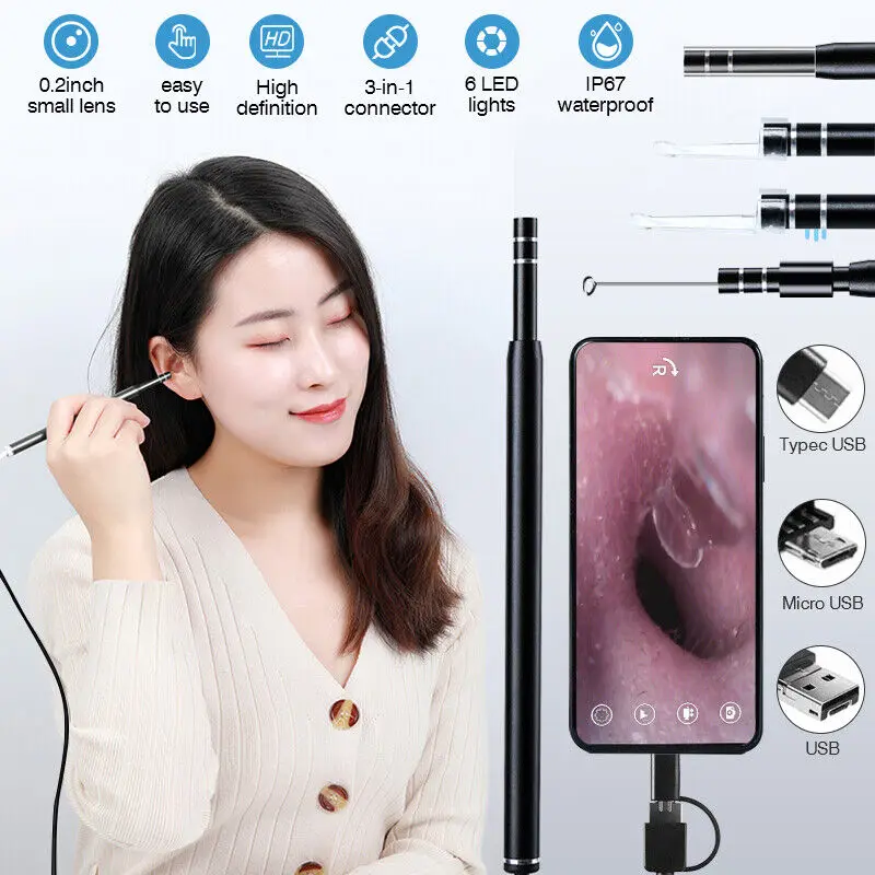 PVC Ear Endoscope Set with HD Camera and LED Light for Ear Wax Removal