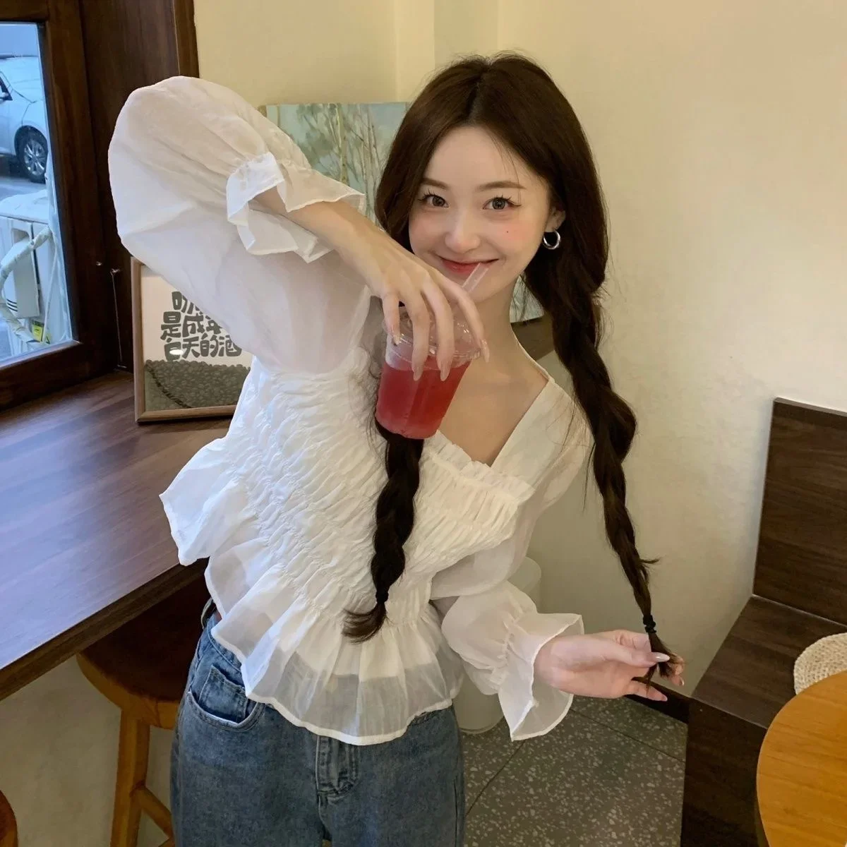 

Square Neck Short Top Women's Design Popular 2023 Long Blusas Clothes for Women Tops Shirts Blouses