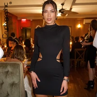 Cryptographic Sexy Backless Bandage Mini Dress Elegant Outfits for Women Party Club Long Sleeve Bodycon Dresses In Black Vestido 1