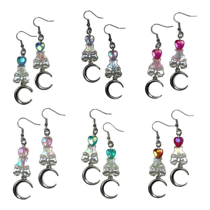

White Bowknot Star Heart Acrylic Earrings for Women Girls Vintage Elegant