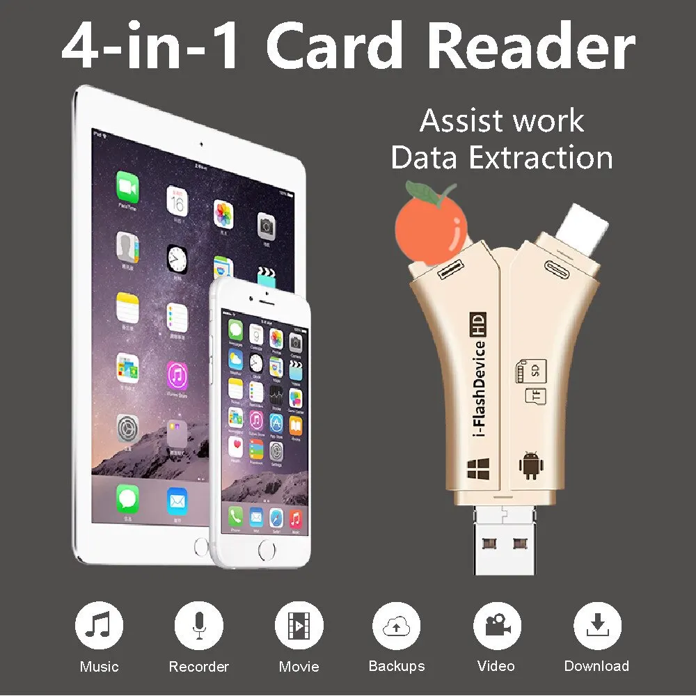 USB2.0+Micro+Type-c+Lightning 4-in-1 Multi-interface Card Reader for SD/TF Card for Phone Android iPad I-flashdevice