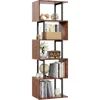 6-Tier Bookshelf, Tall S-Shaped Geometric Bookcase, Industrial Freestanding Display Shelf Unit, Wood Divider for Living Room 2