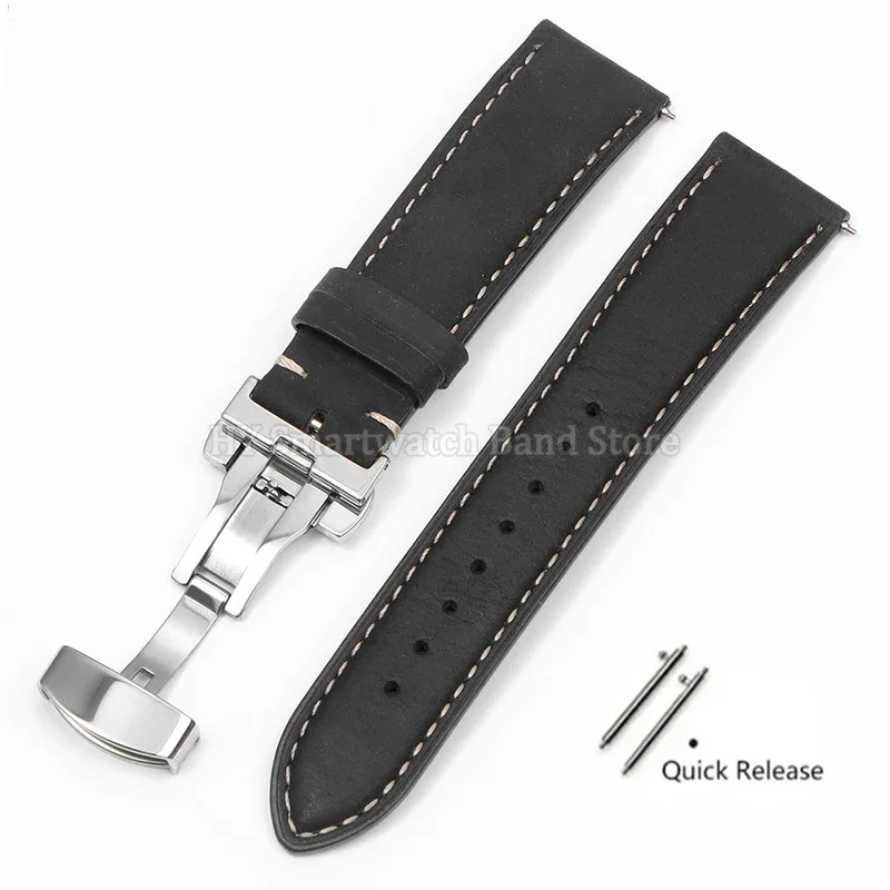 Premium Leather Cowhide Watch Strap with Quick Release and Butterfly Buckle