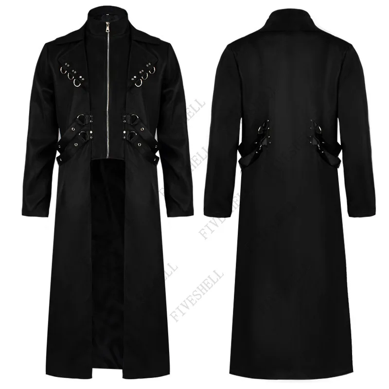 

Men Medieval Vintage Long Jacket Black Men's Clothing Gothic Steampunk Punk Trench Oversize Retro Warrior Knight Cosplay Coat