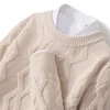 Autumn and winter new round neck thickened 100% sweater men's solid color wave loose pullover knitted bottoming shirt. 3