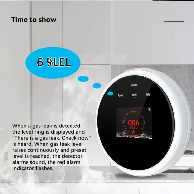 2.4G WiFi Combustible Gas Detector Gas Alarm Sensor Works With Smart Life APP Information Push for Home Kitchen Tugard 4