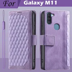 Luxury Leather Magnetic Wallet Flip Case with Card Holder for Galaxy M11 (Style 1 Purple)