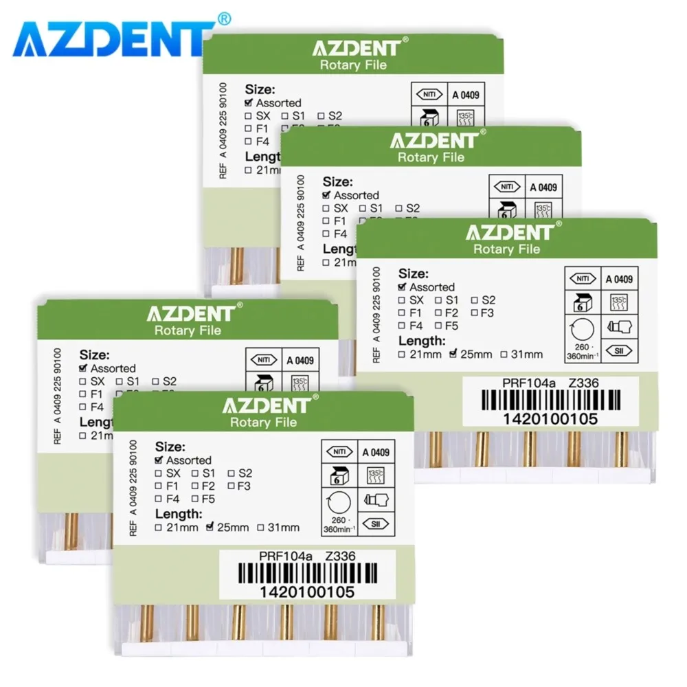 Fichiers Endodontiques AZDENT 25mm - Super Rotatifs Pour Traitement De Canal, NITI à Mémoire De Forme