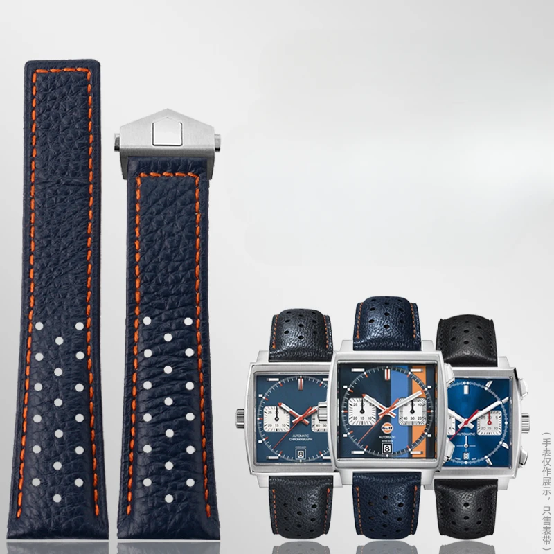 Cinturino Per Orologio In Vera Pelle Per Tag Heuer Watch Monaco Series 22Mm Caw211R/P Sostituisci Il Cinturino Traspirante Impermeabile Da Uomo