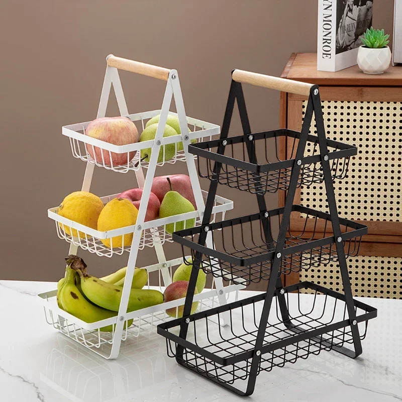 Multifunctional Simple Design 2/3-Layers Fruit Basket Kitchen Livingroom Save Space Dry Snacks Storage Rack Foldable Storage