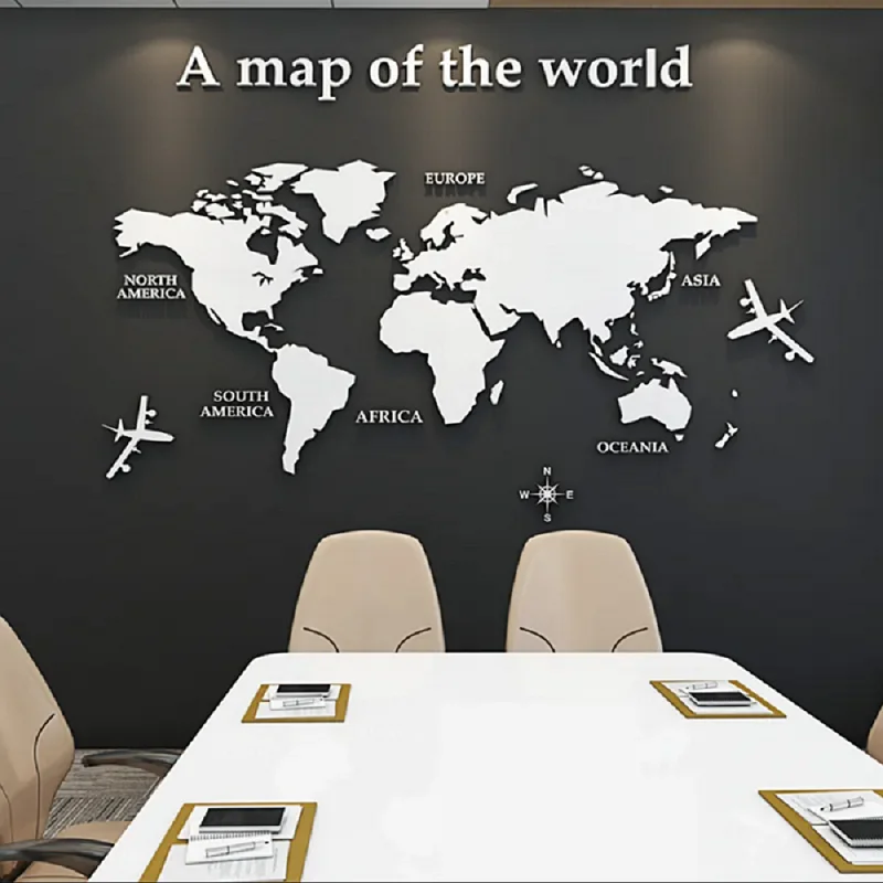 World Map Wall DIY 3D Acrylic Wall Stickers Three-dimensional Mirror Stickers Bedroom Office Background Decoration