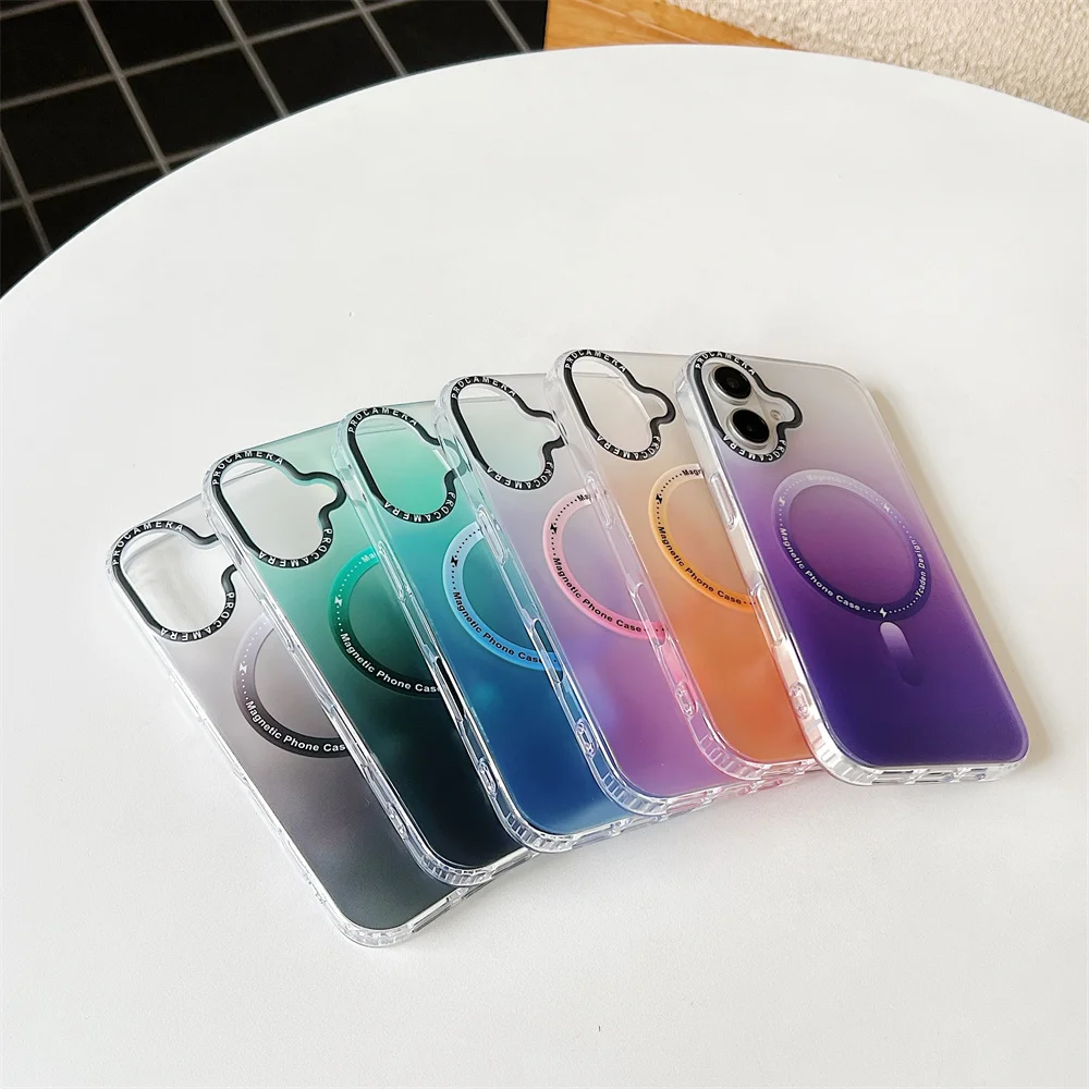 Pour iPhone 16 Pro Max Gradient Aurora Slim Matte Magnetic Case Pour iPhone 11 12 13 14 15 16 Pro Max Plus Mini Housse Antichoc_voghion.com