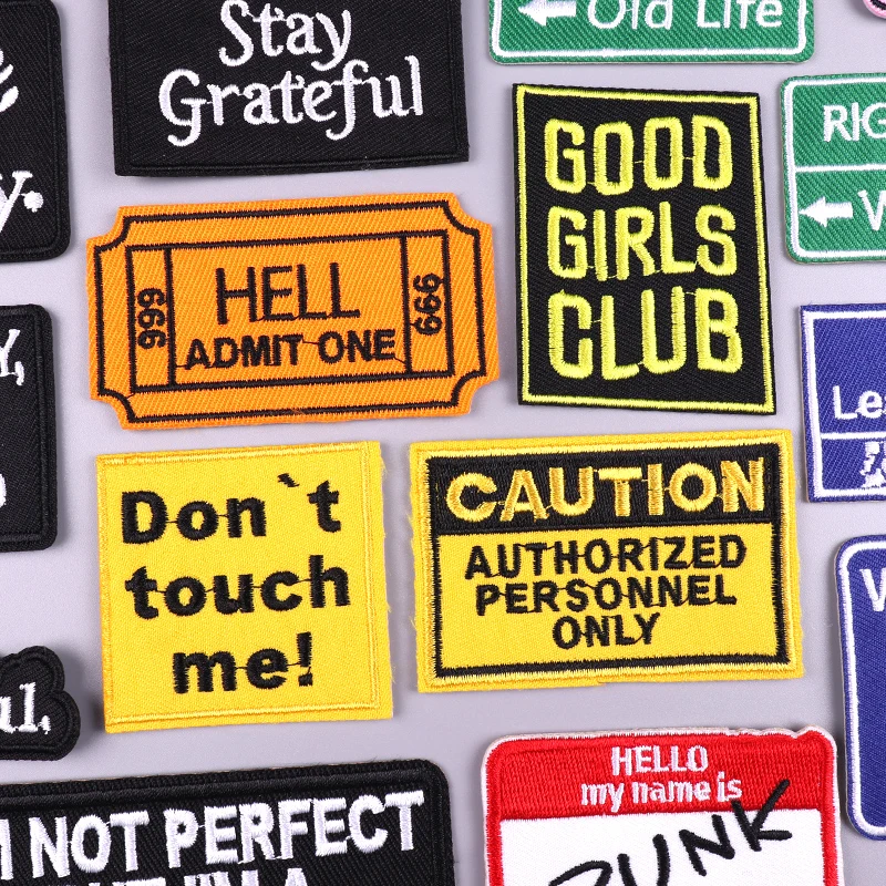 

Dont't Touch Me Sewing Patch DIY Letter Slogan Embroidered Patches On Clothes Jackets Applique Iron On Patches For Clothing
