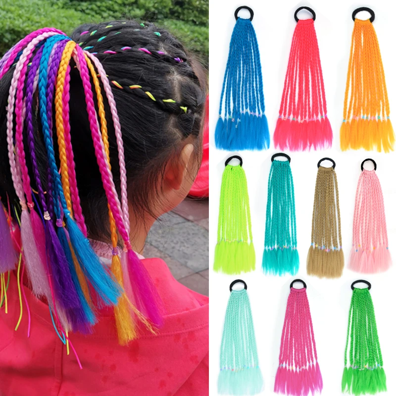 Kids Box Braids Ponytail With Elastic Rubber Band Hair Extensions
