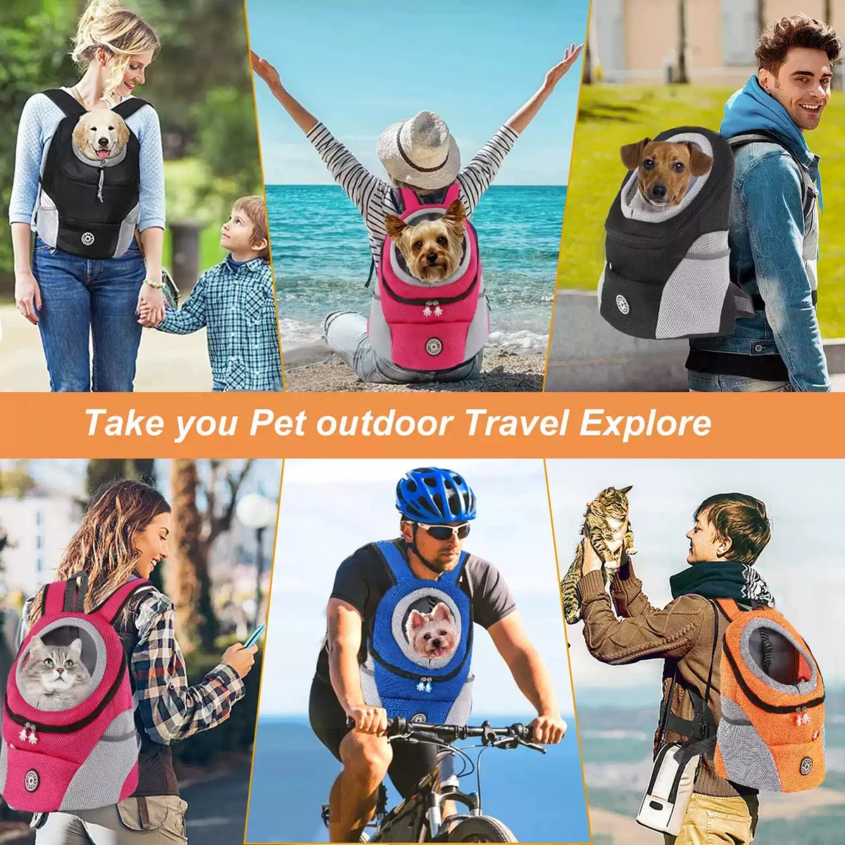 Breathable Pet Carrier Backpack-Mesh & Oxford Fabric, S/M/L (11.8-21.65in) with Safety Strap for Travel/Vet (0.4-0.6kg)
