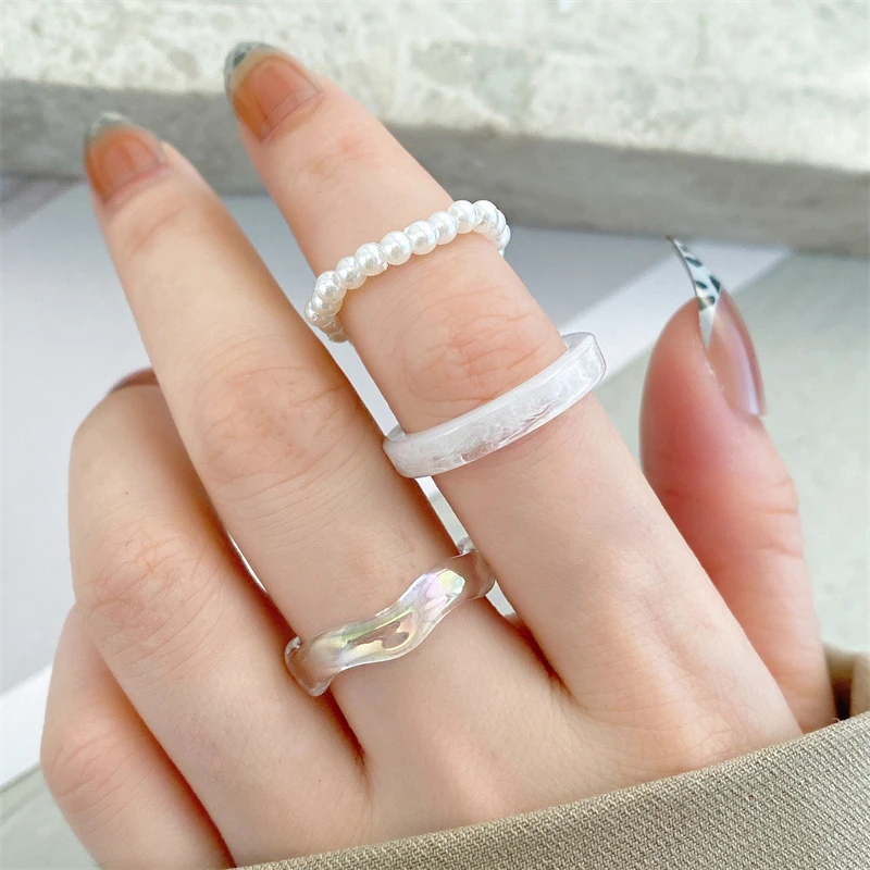 Acryl Perlenring Set Modischer Schmuck Für Damen_voghion.com