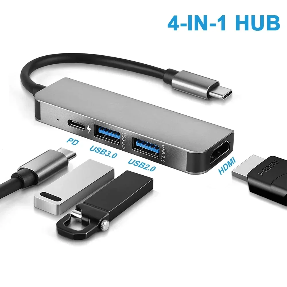 

4 In 1 USB C Hub Multiport Adapter with 4K HDMI USB 3.0 87W PD Thunderbolt 3 USB Hub for Laptops Macbook Pro/Air Xiaomi Notebook