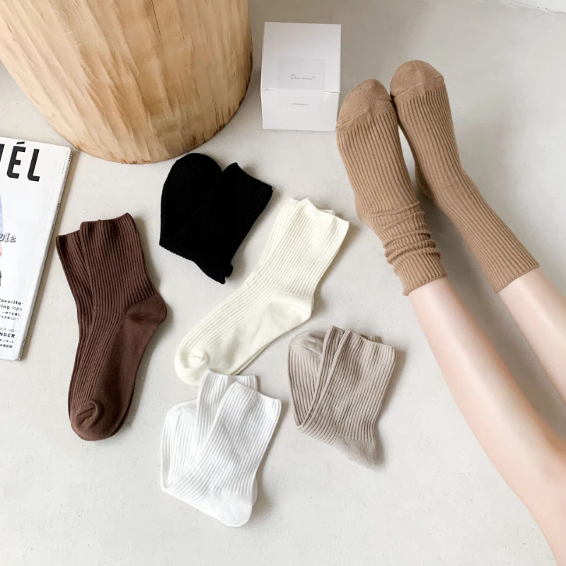 10 pairs New Women Socks Fashion Solid Color Crew Socks For Women Cotton Breathable Neon Color Long Korean White Socks Girl