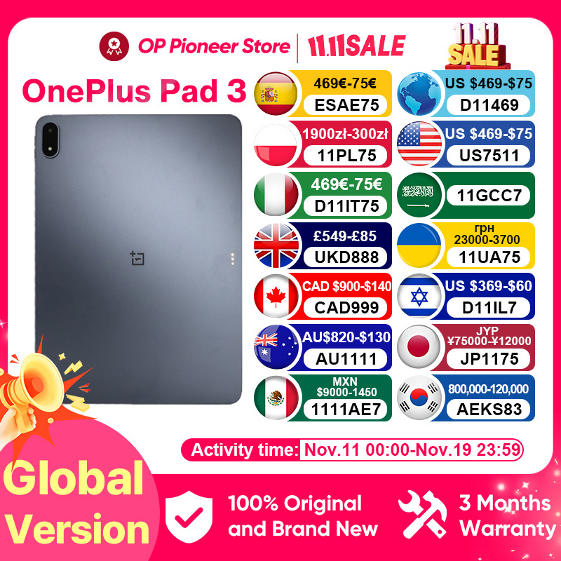 【OnePlus】Global Version OnePlus Pad 3 Snapdragon 8 Elite 13.2 inches 144Hz 3.4K Screen 12140mAh Battery 13MP Rear Camera