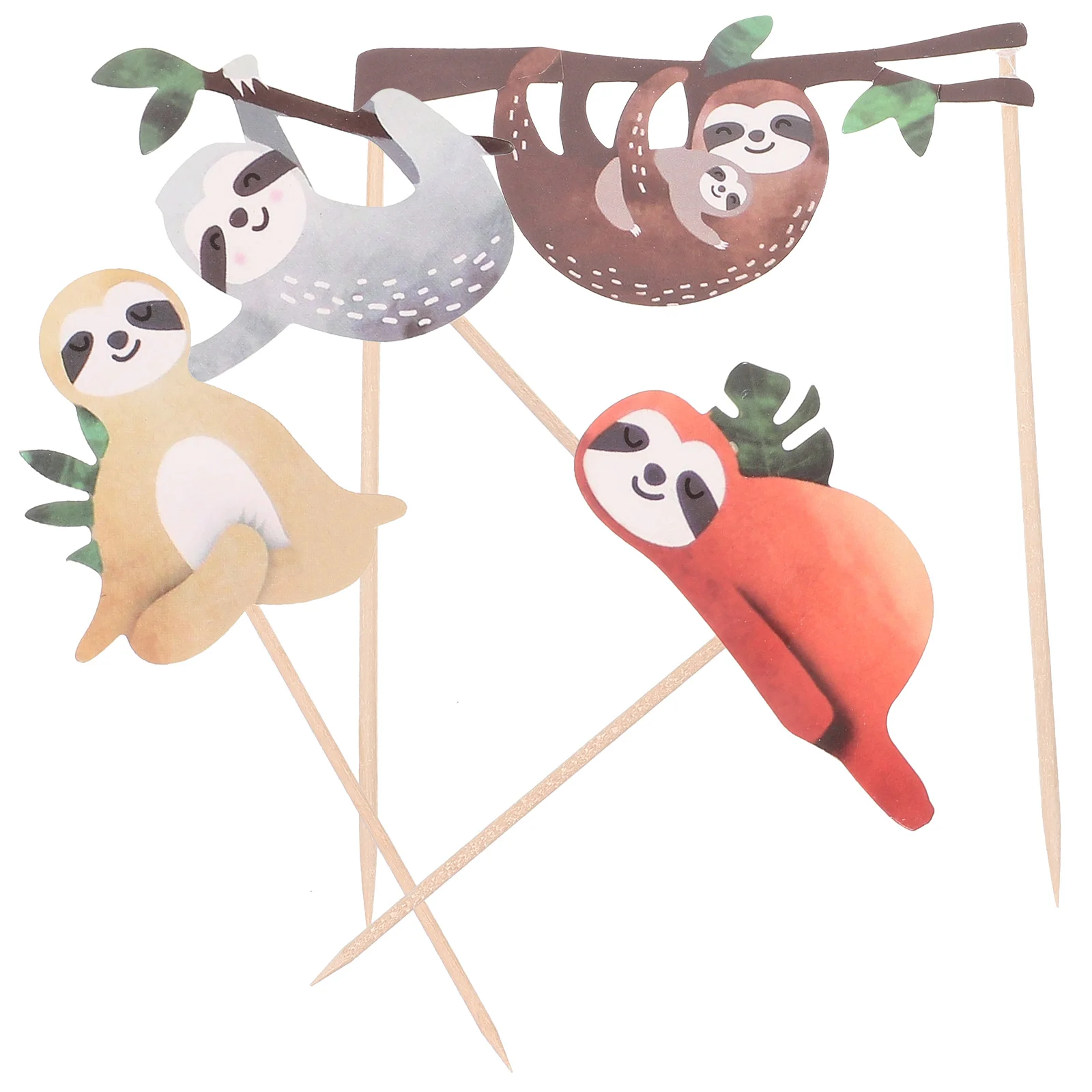 

4 Pcs Dessert Insert Card Cake Beautiful Decor Cupcakes Cute Toppers Sloth Wooden