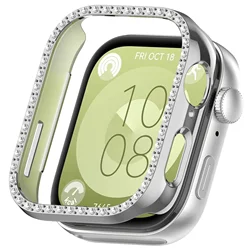 Elegant Diamond Protective Smart Watch Case Shell with Anti - Scratch Screen Protector for Huawei fit 3 (Plating Silver)