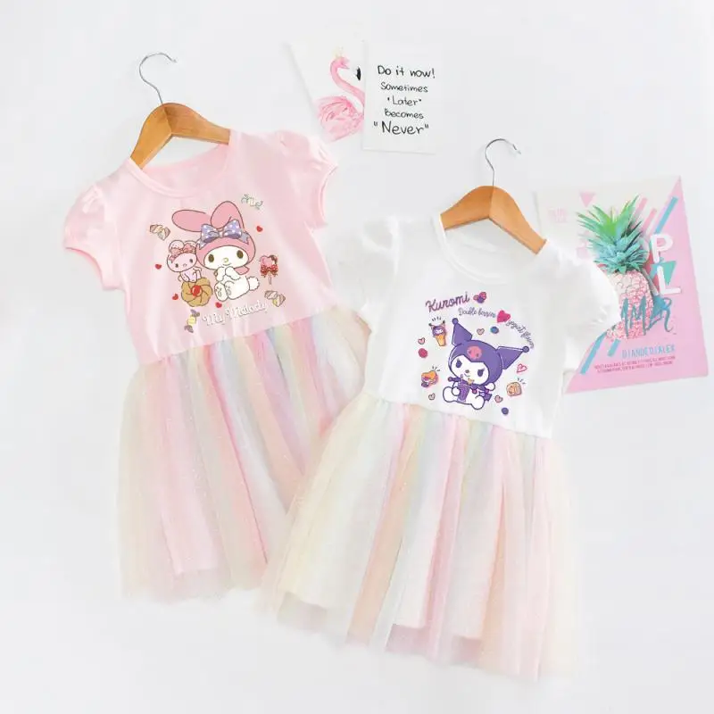 

Sanrios Hello Kitty Melody Kuromi girl skirt summer clothe chiffon Princess dress thin clothe Fashion cute Skin friendly soft