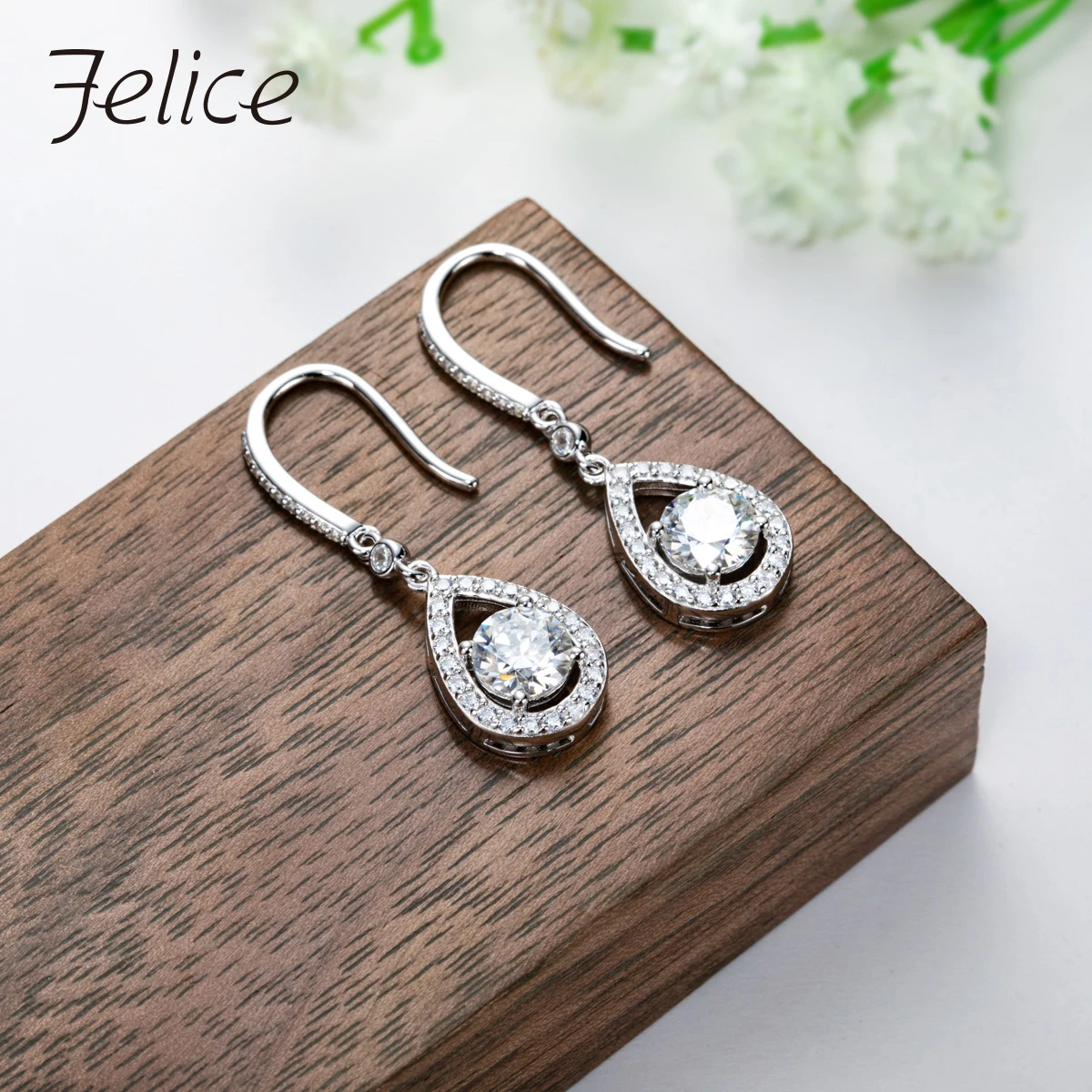 

Felice 1ct 6.5mm Moissanite TearDrop Earrings 925 Sterling Silver With Cer D Color Lab Diamond Dangle Drop Earring For Women