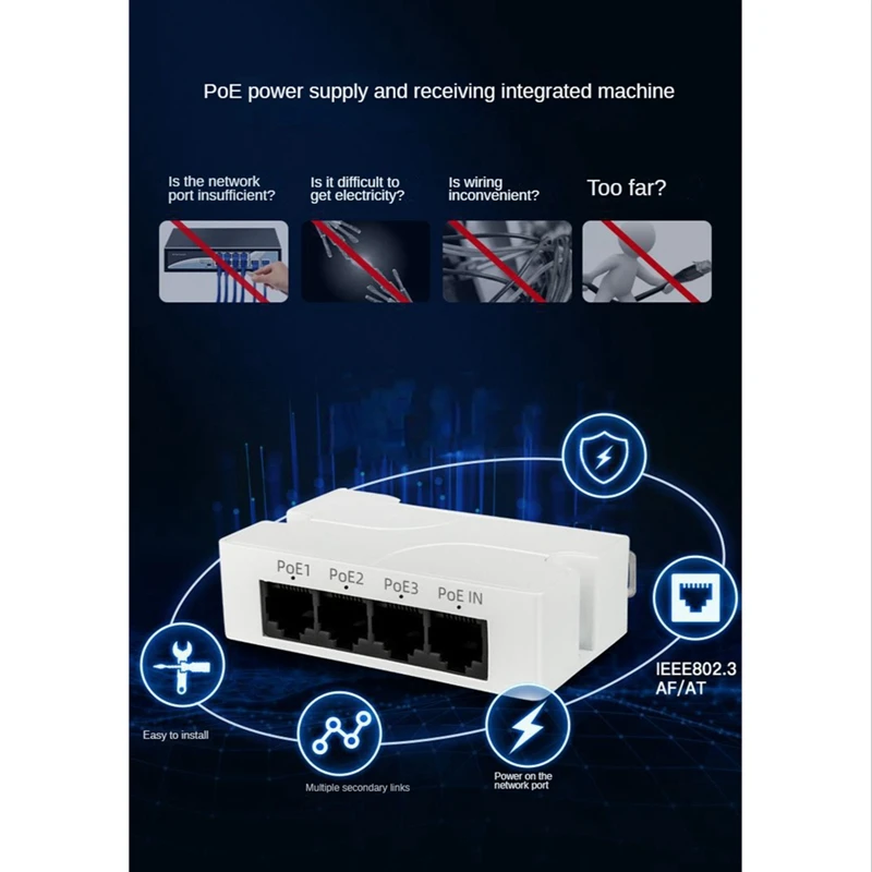 패시브 캐스케이드 가능 Poe 익스텐더, POE 스위치 NVR IP 카메라용 변속기 익스텐더, IEEE802.3Af, 1-3 포트, 2 개