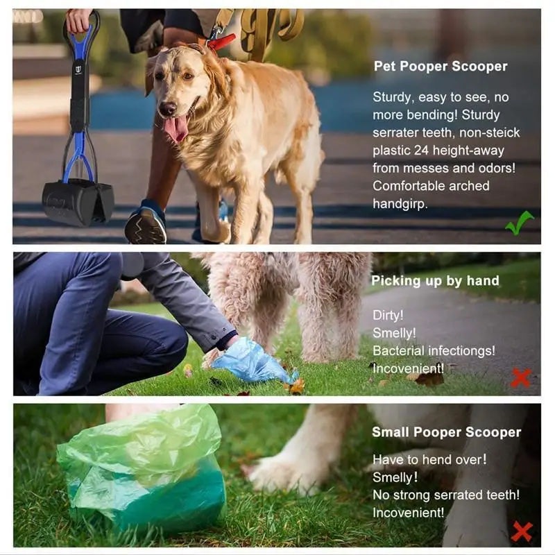 Pet Poop Scooper Dog Jaw Clamp Heavy Duty Long Handle For Large Medium Small Dog Cat Grass Gravel Pick Up