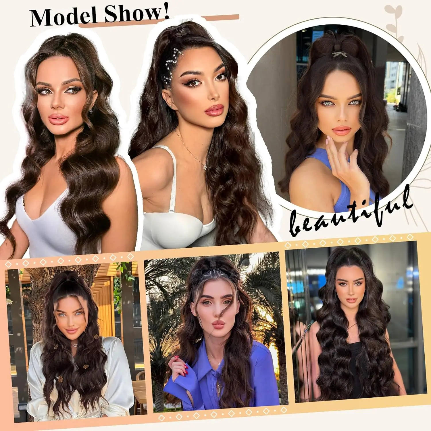 Body Wave Drawstring Ponytail 100% Human Hair Extentions #2 Dark Brown Wrap Around Drawstring Ponytail Clip In Hair Extensions