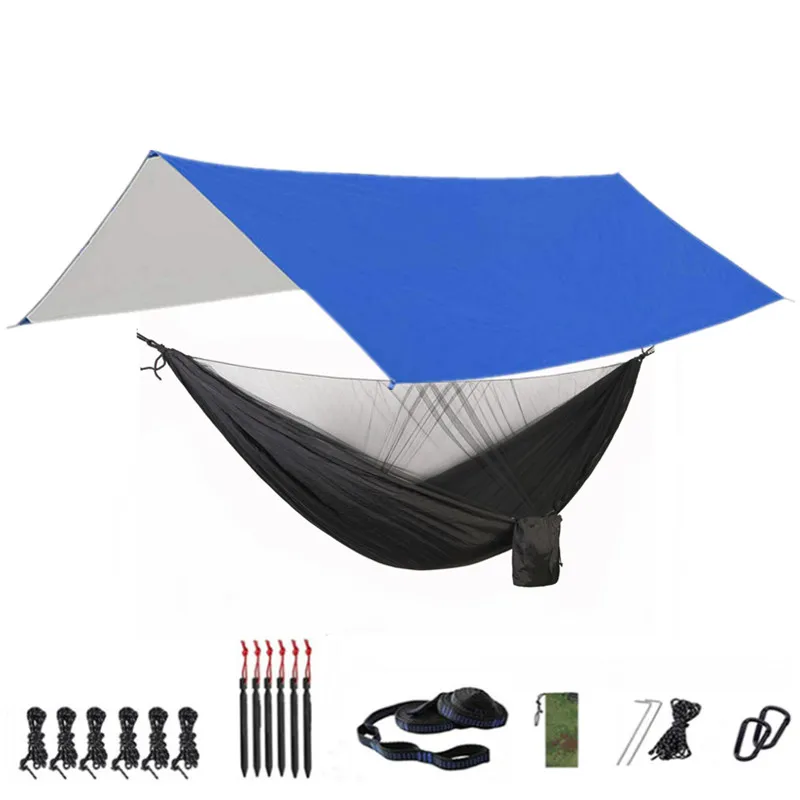 Camping Hammock with Bug Net and Rainfly Tarp,118x118in Portable Waterproof and UV Protection Hammock Tent for Indoor, Outdoor 