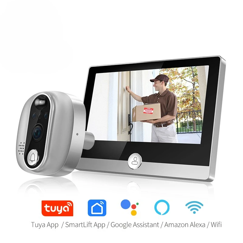 

Wifi Smart Door Bell Camera 4.3" Video Door Peephole Door Viewer 170 Degree Motion Detection Tuya APP Alexa Google Assistant