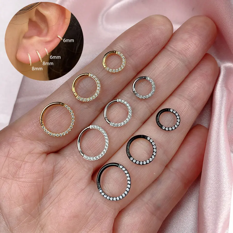 SSKHE Anelli Per Naso Con Cerniera In Acciaio, 6 Pezzi, Anelli Per Setto E Labbra, Anello - Foto 5