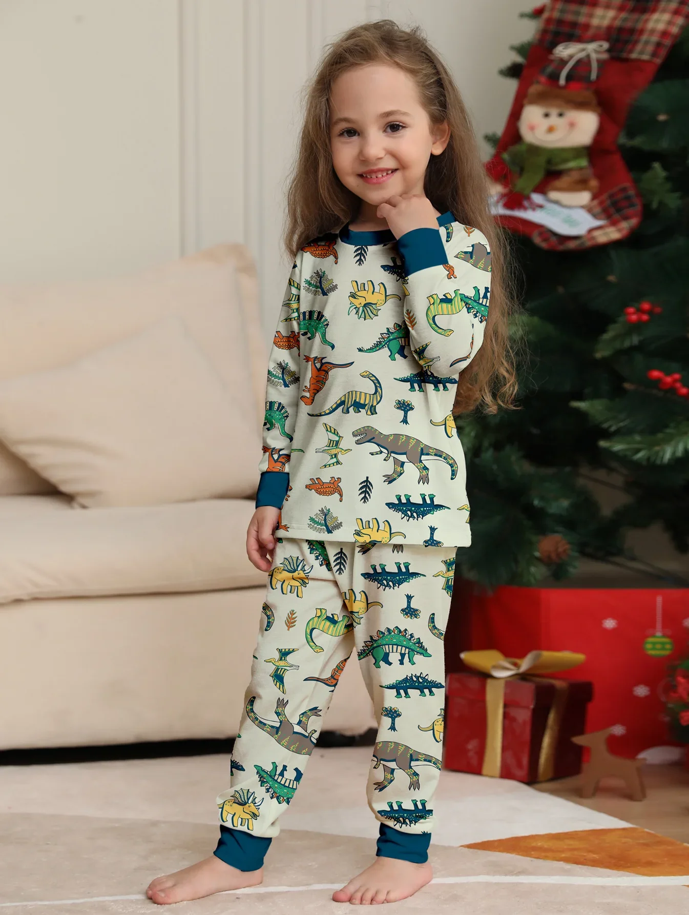 2024 Christmas Dinosaur Print Family Matching Outfits Cute Soft Pajamas Set 2 Pieces Suit Xmas Gift Family Look Casual Pyjamas 6