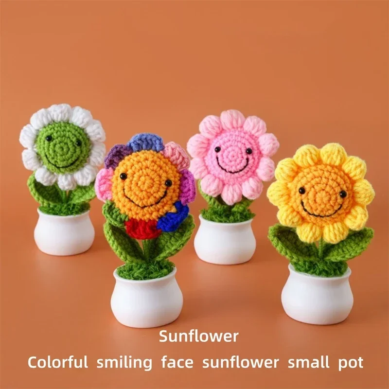 Fiori Artificiali All'uncinetto, Piccola Pianta In Vaso Girasole