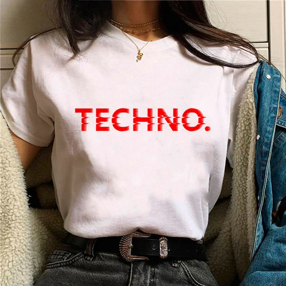 

techno t shirt women Y2K streetwear harajuku Tee girl funny designer Japanese clothing