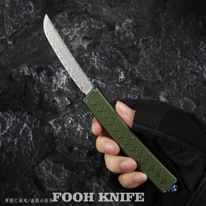 

FOOH KNIFE Damascus Blade Samurai KATANA OTF Tech Knives OG Green EDC Self Defense Tactical Pocketknives Bulldog Original