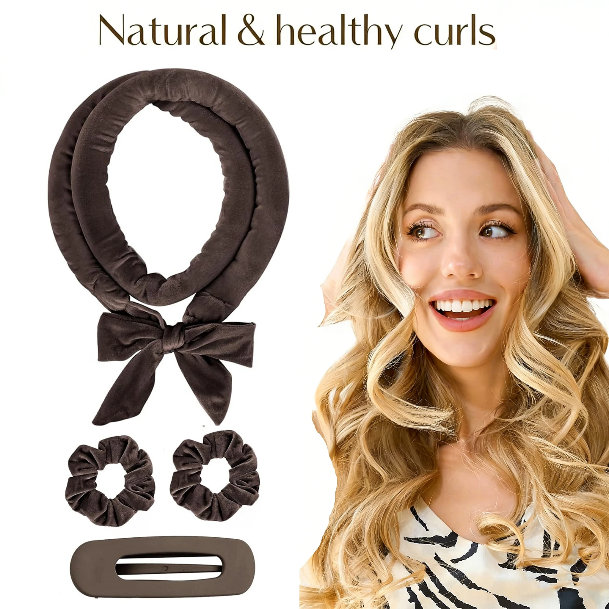Revitalize Hair Curling Kit: Overnight Heatless Waves with Scrunchies and Clip