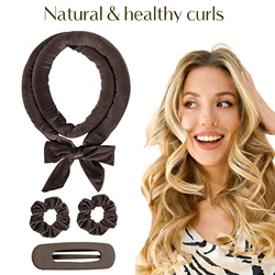 Revitalize Hair Curling Kit: Overnight Heatless Waves with Scrunchies and Clip (Brown)