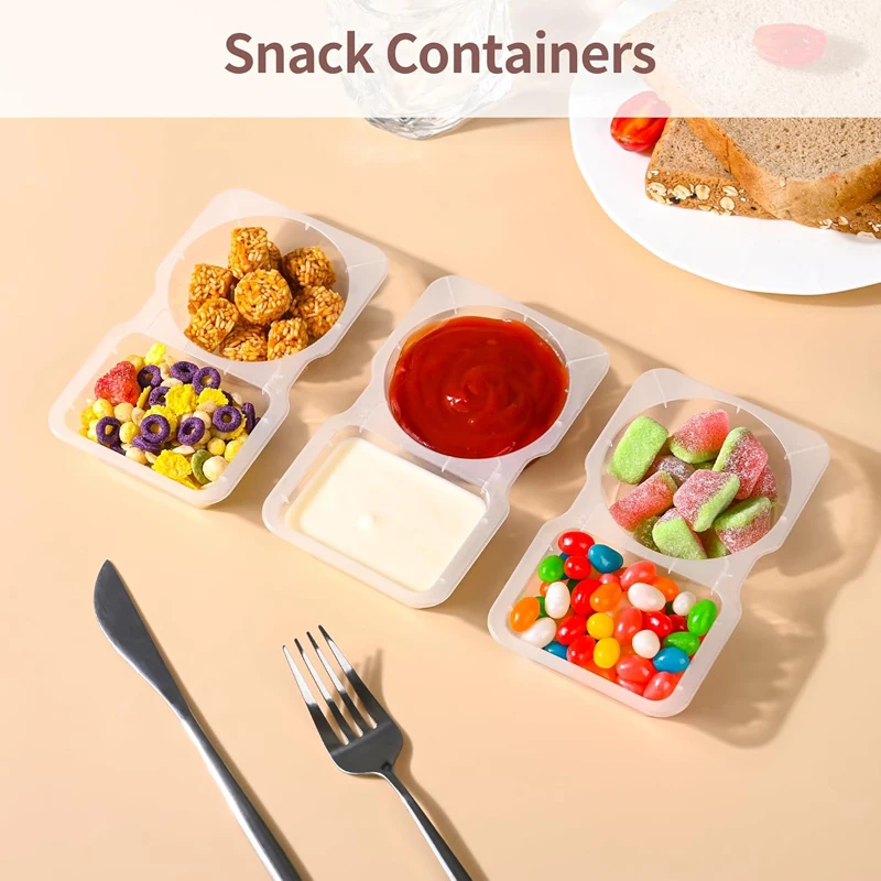 10pcs Double Compartment Condiment Containers With Lids Disposable Transparent Stackable Storage Snack Containers Kitchen Tool