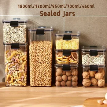 Sealed Jars Kitchen Grain Storage Organizer Large Tank Plastic Moisture-proof Storage Box Stackable Household Seasoning Jars Set