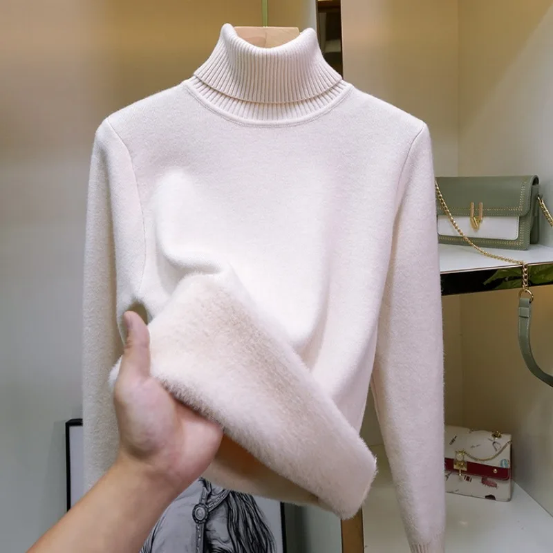 

2023 Autumn Turtleneck Women's Sweater Long Sleeve Wool Pullovers Knit Tops Ladies Vintage Warm Knitwears Winter Clothing 28205