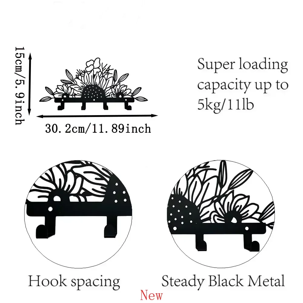 

Promotion Sunflowers Wall Hanging Storage Key Rack with 4 Hooks Metal Coat Rack for Keys Hats Wall Mount Hooks Towel Rack Hook
