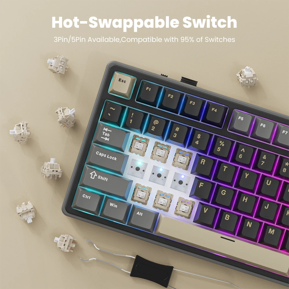 RK Royal Kludge R75PRO 블루투스 무선 기계식 키보드 80% 80키 RGB 백라이트 핫스왑 가능 게이머 키보드 PBT 키캡