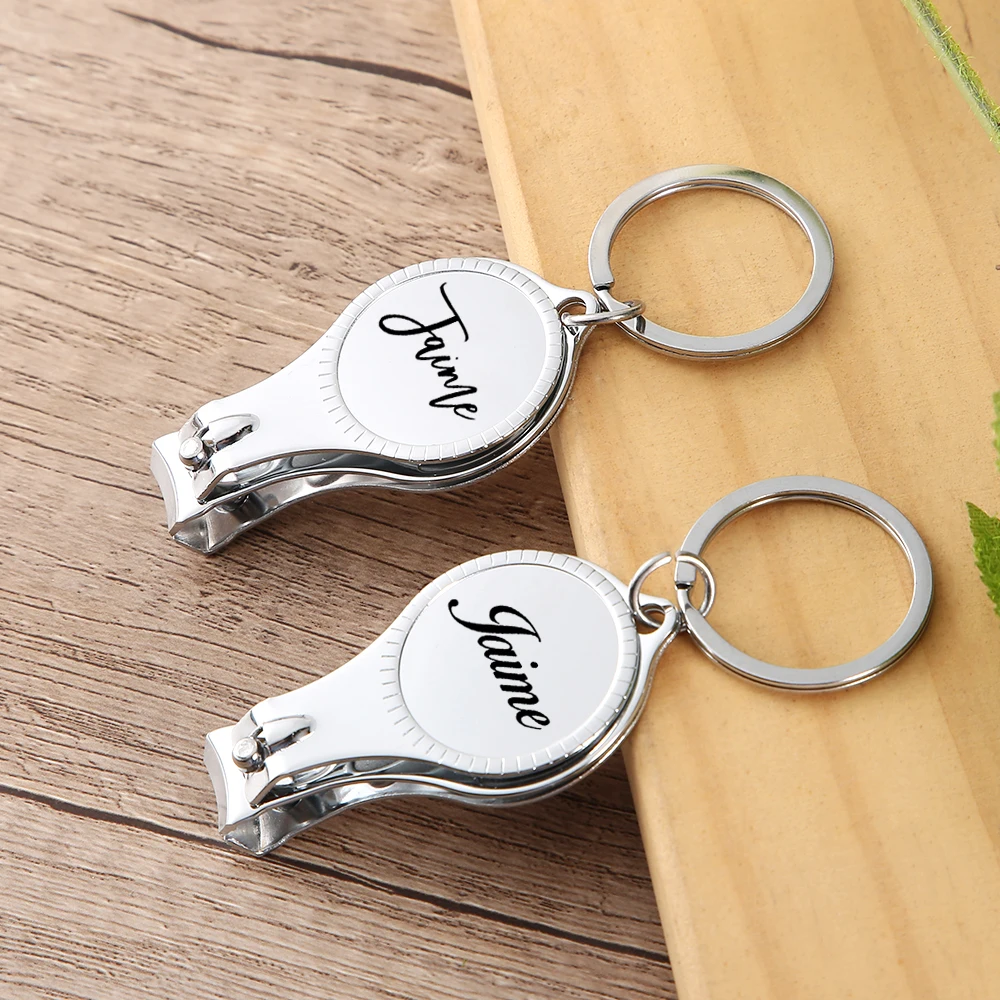 Custom Name Bottle Opener Nail Cutters Keychain Laser Engraved Stainless Steel Key Rings Personalized Wedding Party Gift 12pcs lots blank metal key rings key chains bottle opener diy gift printing sublimation ink transfer paper both sides can print