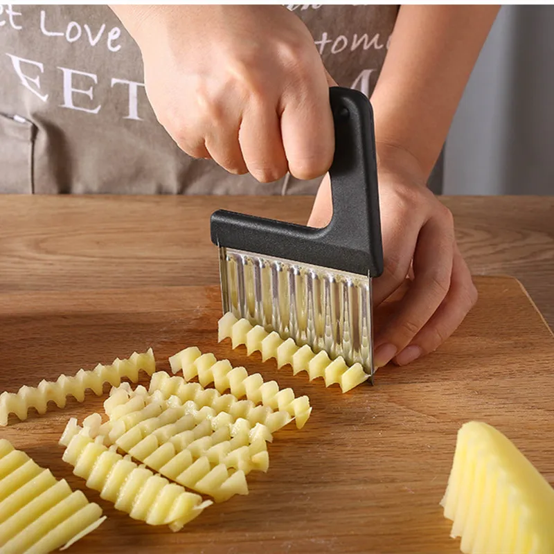 French Fries Cutter Potato Slicer Wavy Knife Wave Chopper Serrated Crinkle  Chipper Slicing Chips Making Tool Vegetable Fruit