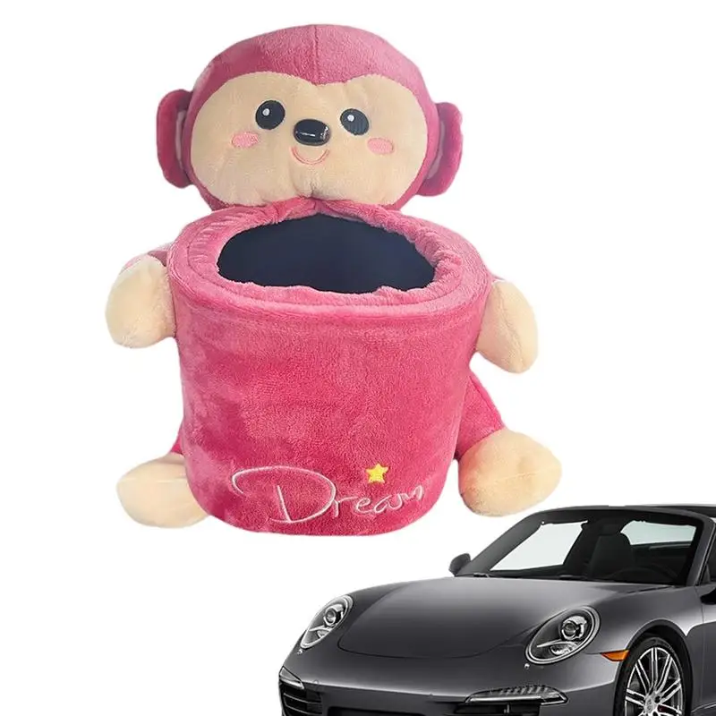 

Car Tissue Holder Car Armrest Storage Box Multifunction Car Trash Bin Cute Monkey Doll Animal Plush Toy Ornament For Car Living