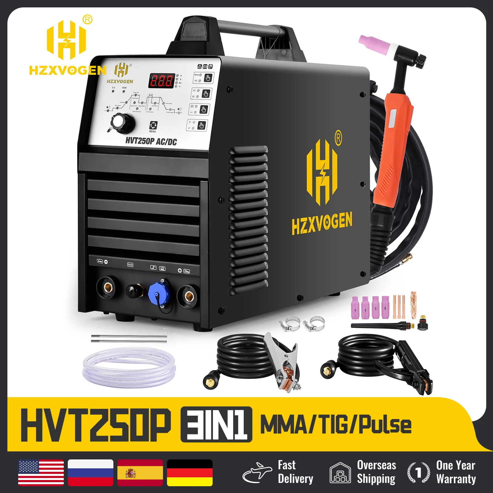 HZXVOGEN TIG AC/DC Welder Aluminum Welding Machine ARC Stick Welder Tools IGBT Inverter soldador With Pulse сварочный аппар