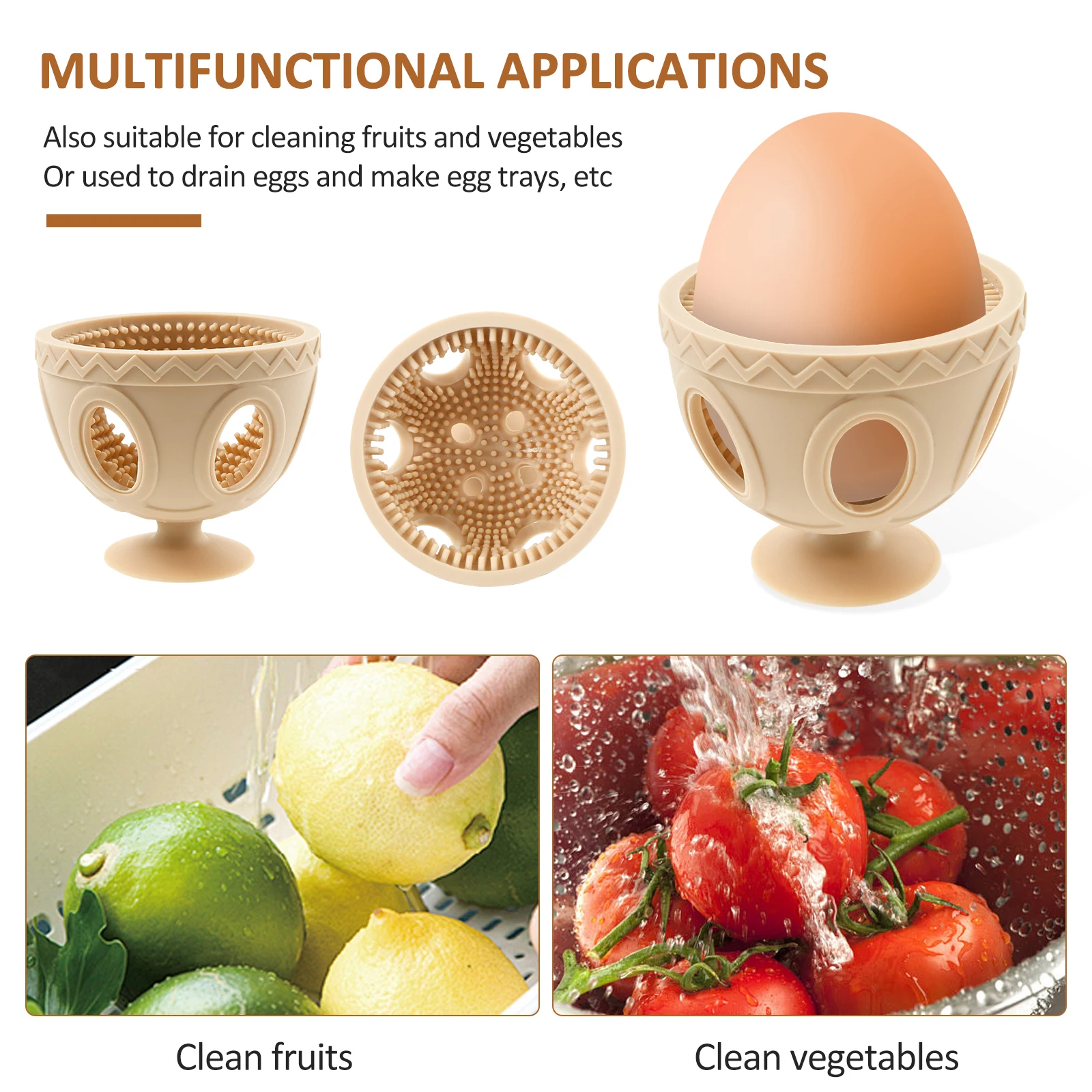 4 Pcs Silicone Egg Brush Cleaner Professional Egg Rotating Washer Scrubber with Suction Cup Portable Kitchen Egg Cleaning Tool