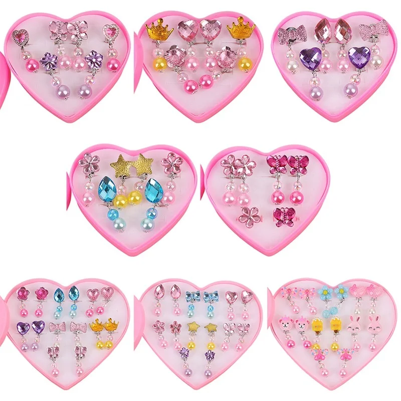 Korean Style Cartoon Heart/Flower Lovely Baby Ear Clips Set Girls Rings Star Bow Ear Clips Kids Clip Earrings Gifts for Girls Ear Clip Earrings Clip Earrings Ear Clip Ear Accessories